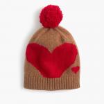 Women ' S Heart Jacquard Knitted Pom Pom Hat 100 Percent Cashmere Material for sale