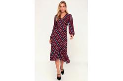 China Latest Designs Wome Fasion Button Up Stripe Midi Dress supplier