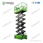 Green 10m Self Propelled Electric Scissor Lift Aerial Work Platform With Hydraulic Motor Driving for sale