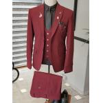 46 48 50 52 54 56 Custom Tuxedo Suit Maroon 3 Piece Tuxedo Slim Fit Stretch Suit Vest Claret Red for sale