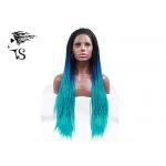 Blue Ombre Syntheticlace Front Box Braids , Colored Long African Braided Hair Wig for sale