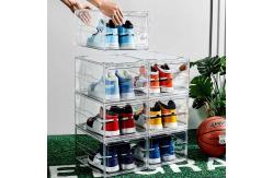 China Transparent Acrylic Plastic Stackable Drop Front Clear Shoe Box For Display supplier