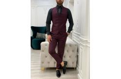 China Burgundy Slim Fit Tuxedo Three Piece Suit 65% Polyester 32% Viscone 3% Lycra supplier