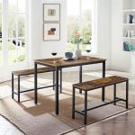 Dining Table with 2 Benches, Industrial Dining Table Set, Dining Table, Dining Benches, Kitchen Furniture, KDT070B01 for sale