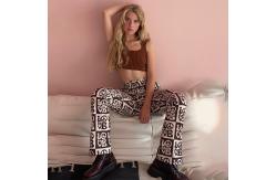 China LOVE Printed Ladies Casual Pants Straight Leg With Slits supplier