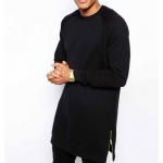 Custom new design cheap black blank long sleeve cotton casual wholesale side zipper tees for sale