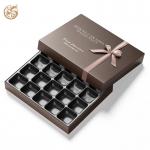 Custom Printed Chocolate Paper Box Bakery Donuts Cookie Macaron Packaging Box Brown Lid And Base Box With Ribbon for sale