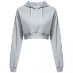 Long Sleeve  Cropped Cotton Drawstring Crop Top Hoodie Pullover