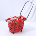 10L - 45L Plastic PP Red Supermarket Basket With Wheels for sale