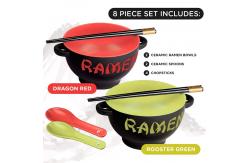 China Custom Printed Ceramic Ramen Bowl Set For Soup Noodle Round Shape supplier