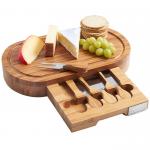 Outdoor Indoor Bamboo Cheese Board Cutlery Knife Set With Laser Or Burned Logo for sale