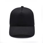 Short Brim Polyester 5 Panel Trucker Cap Black Color 7 Holes Plastic Snap for sale