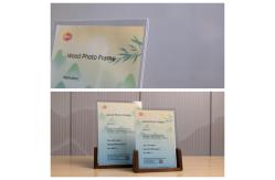 China Vertically Oriented Top Insert Tabletop Acrylic Photo Frame With Wood Base supplier