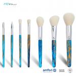 Blue Wooden BSCI ISO9001 7 Piece Makeup Brush Set for sale