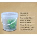 2L Unbreakable PP Round Bucket with Handle Transparent Plastic Food Grade Container