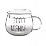 360ml Microwave Safe Glass Coffee Cup Big Belly Drinkware With Handle / Lid