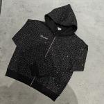2025 Custom Big Hood Zipper Hoodie Jacket 100% Cotton French Terry All Over Print Rhinestone Zip UpHoodie for Men for sale