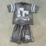 Clothing Manufacturer Custom Streetwear Summer Graphic 100% Cotton Oversized Acid Wash Shorts and t Shirt 2 Piece Set for Men for sale