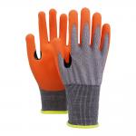 Comfortable 18 Gauge A3 Cut Resistant Gloves With Orange Sandy Nitrile Coating And Reinforced Thumb Crotch Washable for sale