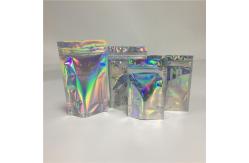 China Durable Hologram Stand Up Pouches Mylar Weeds Smell Proof Bags With Clear Window supplier