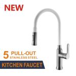 80cm Stainless Steel Kitchen Faucet White Single Handle Brushed Pull Out Mixer for sale