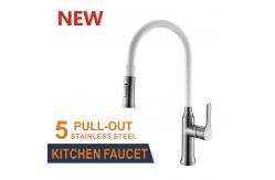 China 80cm Stainless Steel Kitchen Faucet White Single Handle Brushed Pull Out Mixer supplier