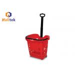 52L Supermarket Shopping Basket , Rolling Pull Along Shopping Basket With Two Wheels for sale