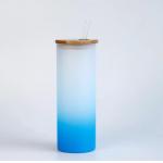 18oz Sublimation Custom Drinking Cups Frosted Gradient Water Bottle With Bamboo Lid