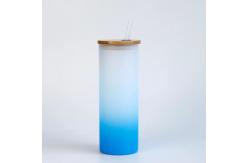 China 18oz Sublimation Custom Drinking Cups Frosted Gradient Water Bottle With Bamboo Lid supplier