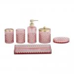 Round Pink Glass Bathroom Accessories Set with Diamond Dots Soap Dispenser for sale