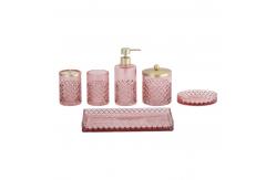 China Round Pink Glass Bathroom Accessories Set with Diamond Dots Soap Dispenser supplier