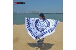 China Mandala Printed Linen Beach Towel Circle Round Shaped With Tassels Fringe supplier