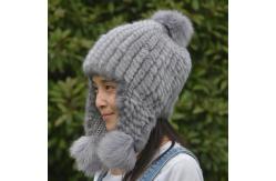 China Natural Mink Fur Knit Earflap Winter Sheepskin Hats Hat Pom Pom Striped Style supplier