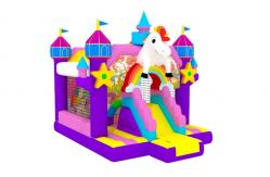 China 1000D Fireproof Baffle Inflatable Unicorn Jumping House With Slide supplier