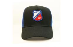 China Customized Blank Woven Patch Trucker Cap 5 Panel Curved Long Bill supplier