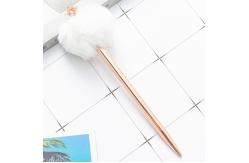China Lightweight Feather Fluffy Pom Pom Pen Metal Material Smooth Writing supplier