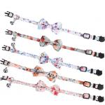 Custom Adjustable Floral Pet Kitten Collar With Bowtie And Bandanas Metal Buckle