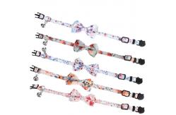 China Custom Adjustable Floral Pet Kitten Collar With Bowtie And Bandanas Metal Buckle supplier