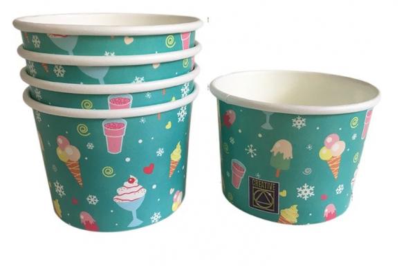 White Cardboard Small Ice Creamserving Bowls 0.6L Custom Logo Print