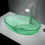 Transparent Green Glass Vessel Basins Cabinet Sink For Bathroom Decoration for sale