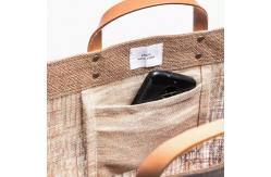 China Hemp Inside Laminated Burlap Jute Bag With Leather Handle supplier