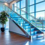Designer Stainless Steel Handrails with Wood Inserts for Glass Staircase Applications for sale