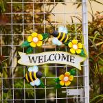 Garden Metal Wall Hanging Ornaments Handmade Bee Pattern Welcome Slogan