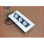 White Square Desk Pop Up Sockets With 3 French Power Outlet Galvanized Panel
