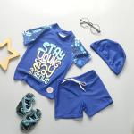 Carton Picture Boys Swimwear Sets Nylon Split Boys Swimming Suit With Hat UPF50++ for sale