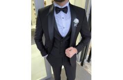 China Men'S 3pc Tuxedo Suit Hanover Black Slim Fit Shawl Lapel Tuxedo supplier