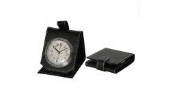China Folding Black Leather Alarm Clock Portable Artware supplier