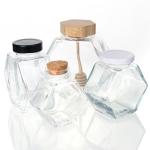 100ml 220ml Hexagonal Glass Food Jars With Lids Dipper For Honey for sale