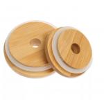 Houseware 70mm/86mm Bamboo Mason Lids with Straw Hole and Silicone Seal  Mason Caps for sale