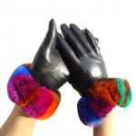Manufacturer customized rabbit fur lined leather gloves for sale